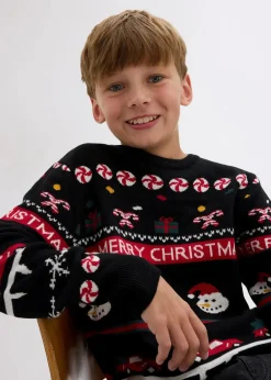 bonprix Jungen 9-16 Jahre·Sweat & Strick|Feinstrickpullover mit Weihnachtsmotiv schwarz