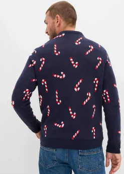 bonprix Große Größen|Pullover & Strickjacken|Feinstrickpullover mit Weihnachtsmotiv aus weichem Baumwollmix dunkelblau