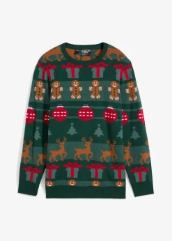 bonprix Jungen 9-16 Jahre·Bademode|Jungen 9-16 Jahre·Sweat & Strick|Feinstrickpullover mit Weihnachtsmotiv waldgrün