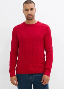Feinstrickpullover mit Zopfmuster aus weichem Baumwollmix , Slim Fit|bonprix Best