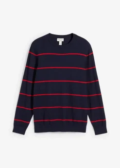 bonprix Große Größen|Pullover & Strickjacken|Feinstrickpullover, Regular Fit dunkelblau/rot gestreift