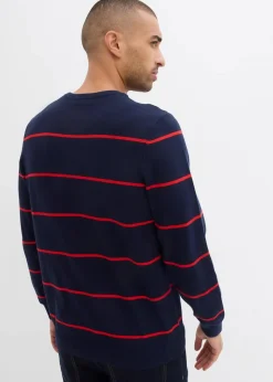 bonprix Große Größen|Pullover & Strickjacken|Feinstrickpullover, Regular Fit dunkelblau/rot gestreift