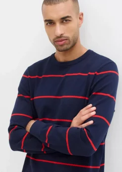 bonprix Große Größen|Pullover & Strickjacken|Feinstrickpullover, Regular Fit dunkelblau/rot gestreift