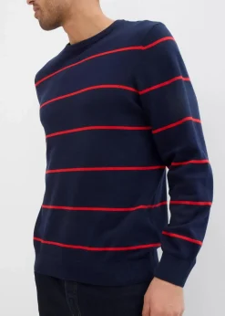 bonprix Große Größen|Pullover & Strickjacken|Feinstrickpullover, Regular Fit dunkelblau/rot gestreift