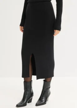 bonprix Bekleidung·Sportbekleidung|Nachhaltigere Materialien|Feinstrickrock aus softem Viskose-Mix schwarz