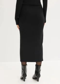 bonprix Bekleidung·Sportbekleidung|Nachhaltigere Materialien|Feinstrickrock aus softem Viskose-Mix schwarz