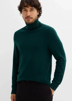 bonprix Große Größen|Basics|Feinstrick-Rollkragenpullover mit edler Merinowolle, Slim Fit tiefgrün