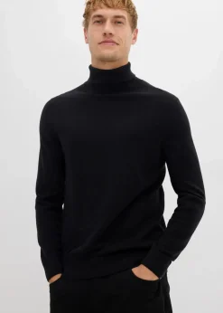 bonprix Pullover & Strickjacken|Basics|Feinstrick-Rollkragenpullover mit edler Merinowolle, Slim Fit schwarz