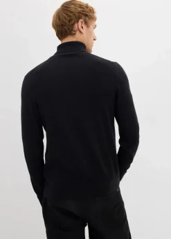 bonprix Pullover & Strickjacken|Basics|Feinstrick-Rollkragenpullover mit edler Merinowolle, Slim Fit schwarz