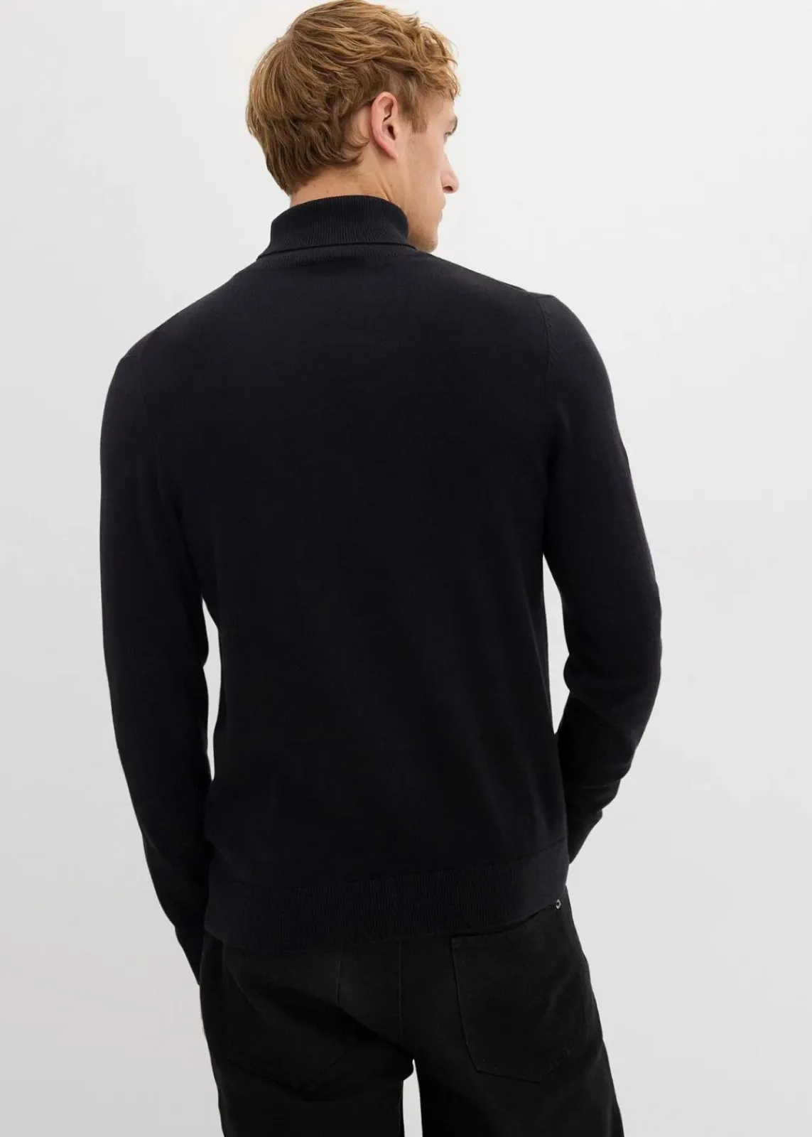 bonprix Pullover & Strickjacken|Basics|Feinstrick-Rollkragenpullover mit edler Merinowolle, Slim Fit schwarz