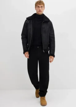 bonprix Pullover & Strickjacken|Basics|Feinstrick-Rollkragenpullover mit edler Merinowolle, Slim Fit schwarz