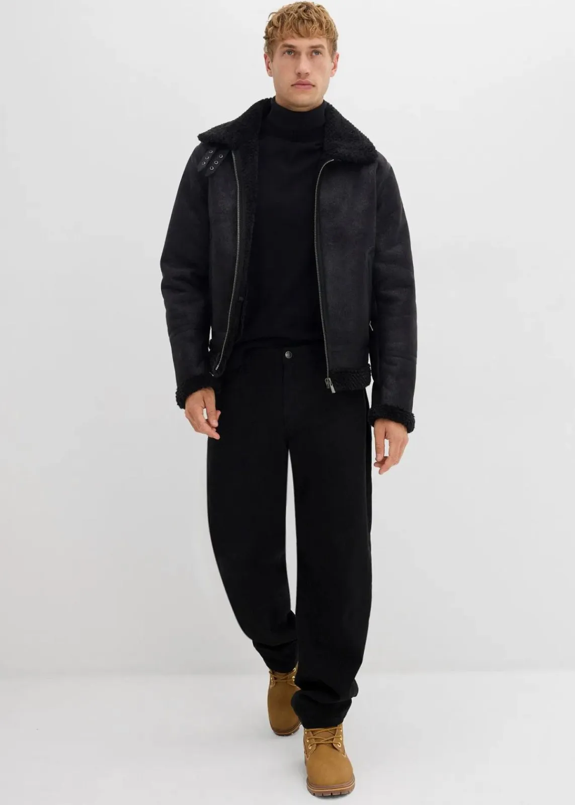 bonprix Pullover & Strickjacken|Basics|Feinstrick-Rollkragenpullover mit edler Merinowolle, Slim Fit schwarz