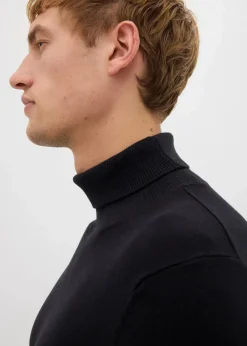 bonprix Pullover & Strickjacken|Basics|Feinstrick-Rollkragenpullover mit edler Merinowolle, Slim Fit schwarz