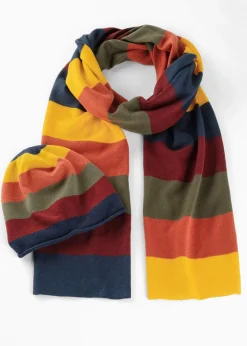 bonprix Schals & Tücher|Schuhe & Accessoires In Spezialgrößen·Tücher & Ponchos|Feinstrick-Set dunkeloliv/multi gestreift