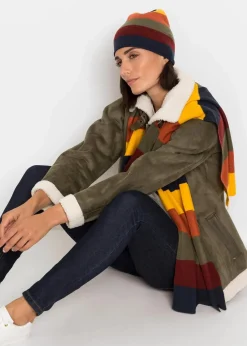 bonprix Schals & Tücher|Schuhe & Accessoires In Spezialgrößen·Tücher & Ponchos|Feinstrick-Set dunkeloliv/multi gestreift