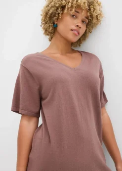 bonprix Shirts & Tops|Strickmode|Feinstrickshirt mit Leinen matt braun
