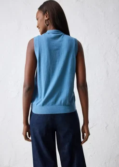 bonprix Premium|Strickmode|Feinstricktop mit Seidenanteil und Polokragen wellenblau