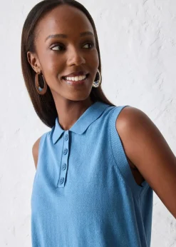 bonprix Premium|Strickmode|Feinstricktop mit Seidenanteil und Polokragen wellenblau