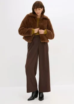 bonprix Bekleidung·Hosen|Nachhaltigere Materialien|Fellimitat-Jacke pimentbraun