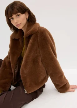 bonprix Bekleidung·Hosen|Nachhaltigere Materialien|Fellimitat-Jacke pimentbraun