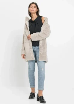 bonprix Bekleidung·Hosen|Jacken & Mäntel|Fellimitat-Mantel graubeige