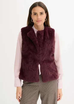 bonprix Jacken & Mäntel|Bekleidung·Hosen|Fellimitat-Weste weinrot