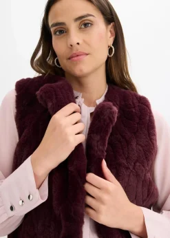 bonprix Jacken & Mäntel|Bekleidung·Hosen|Fellimitat-Weste weinrot