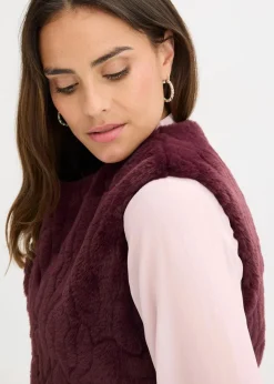 bonprix Jacken & Mäntel|Bekleidung·Hosen|Fellimitat-Weste weinrot