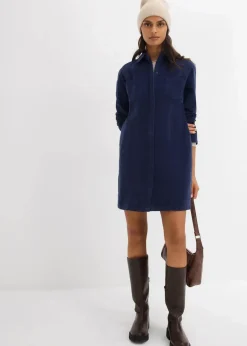 bonprix Kleider|Nachhaltigere Materialien|Figurbetontes Cordkleid dunkelblau