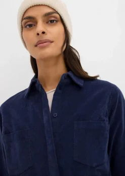 bonprix Kleider|Nachhaltigere Materialien|Figurbetontes Cordkleid dunkelblau