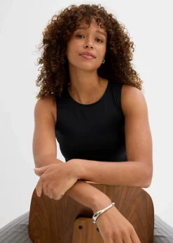 bonprix Nachhaltigere Materialien|Shirts & Tops|Figurbetontes Cropped Top, Doppelpack (2-tlg. Set) weiß+schwarz