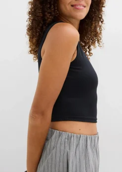 bonprix Nachhaltigere Materialien|Shirts & Tops|Figurbetontes Cropped Top, Doppelpack (2-tlg. Set) weiß+schwarz