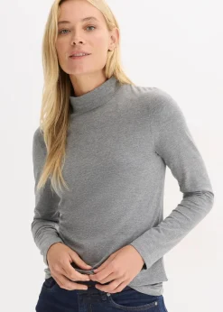 bonprix Shirts & Tops|Basics|Figurbetontes Langarmshirt grau meliert meliert