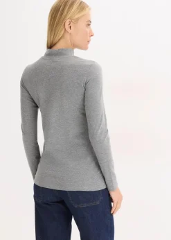 bonprix Shirts & Tops|Basics|Figurbetontes Langarmshirt grau meliert meliert