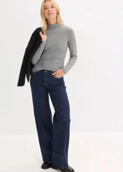 bonprix Shirts & Tops|Basics|Figurbetontes Langarmshirt grau meliert meliert