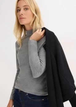 bonprix Shirts & Tops|Basics|Figurbetontes Langarmshirt grau meliert meliert