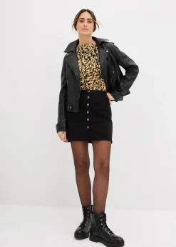 bonprix Strickmode|Nachhaltigere Materialien|Figurbetontes Strickshirt schwarz leo