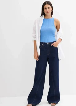 bonprix Strickmode|Shirts & Tops|Figurbetontes Stricktop aus Viskose-Mix mittelblau