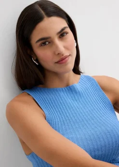 bonprix Strickmode|Shirts & Tops|Figurbetontes Stricktop aus Viskose-Mix mittelblau