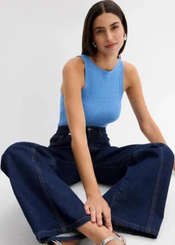 bonprix Strickmode|Shirts & Tops|Figurbetontes Stricktop aus Viskose-Mix mittelblau