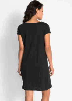 bonprix Bekleidung·Pullover & Strickjacken|Kleider|Flammgarn-Jerseykleid aus reiner Baumwolle schwarz geblümt