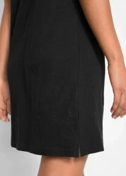 bonprix Bekleidung·Pullover & Strickjacken|Kleider|Flammgarn-Jerseykleid aus reiner Baumwolle schwarz geblümt