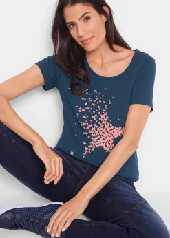 bonprix Shirts & Tops|Nachhaltigere Materialien|Flammgarn-Shirt aus Bio-Baumwolle, kurzarm dunkelblau bedruckt