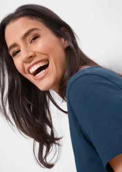 bonprix Shirts & Tops|Nachhaltigere Materialien|Flammgarn-Shirt aus Bio-Baumwolle, kurzarm dunkelblau bedruckt