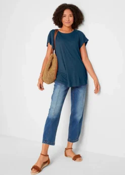 bonprix Nachhaltigere Materialien|Shirts & Tops|Flammgarn-Shirt mit Flügelärmeln dunkelblau