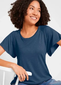 bonprix Nachhaltigere Materialien|Shirts & Tops|Flammgarn-Shirt mit Flügelärmeln dunkelblau