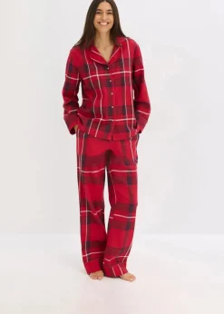 bonprix Wäsche·Nachtwäsche|Nachtwäsche|Flanell Pyjama aus weicher Baumwolle mit Geschenktasche dunkelrot kariert