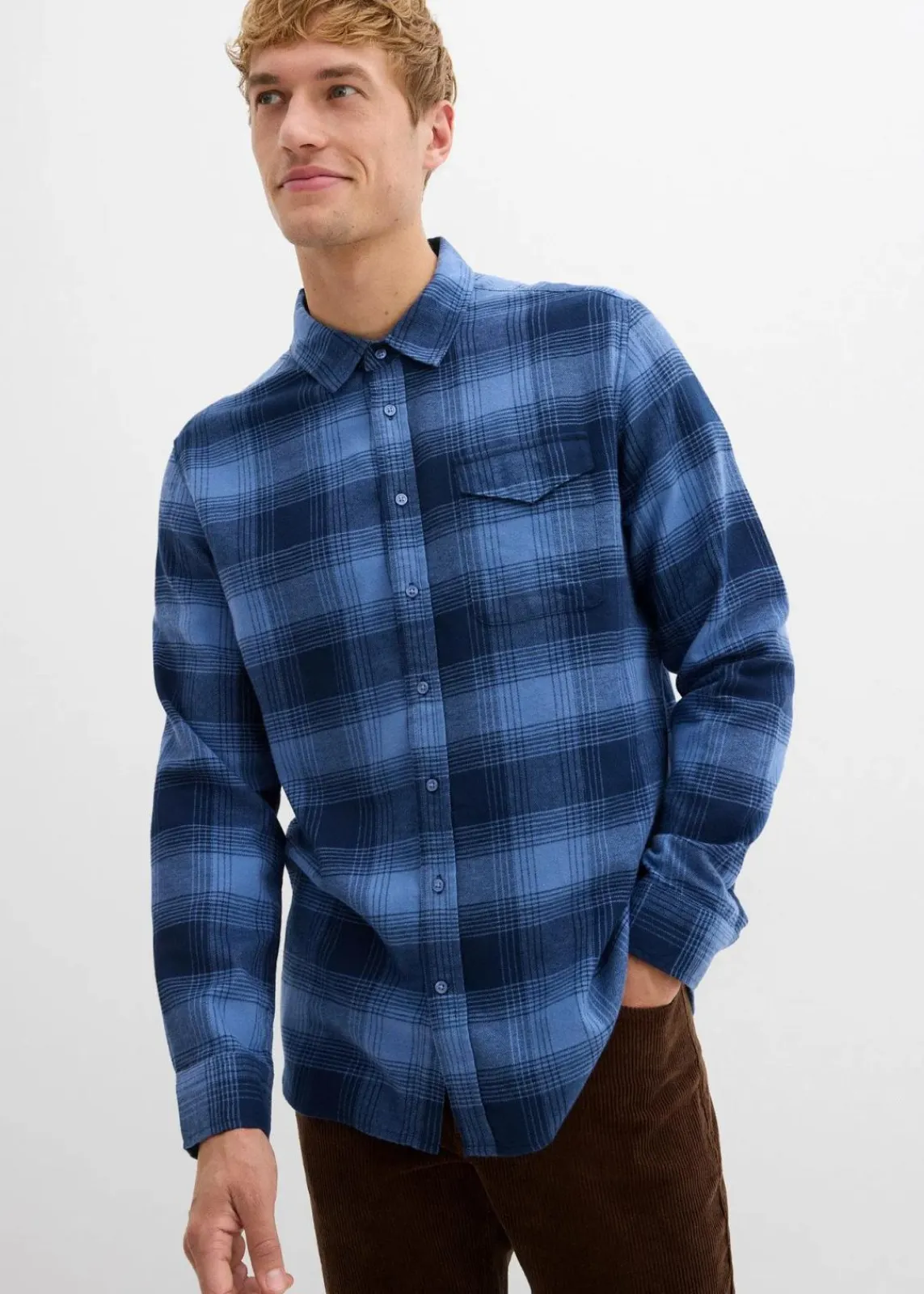 bonprix Große Größen|Hemden|Flanellhemd aus reiner Baumwolle jeansblau/dunkelblau kariert