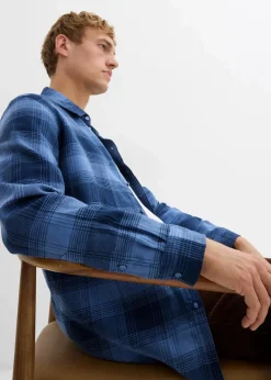 bonprix Große Größen|Hemden|Flanellhemd aus reiner Baumwolle jeansblau/dunkelblau kariert