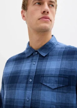 bonprix Große Größen|Hemden|Flanellhemd aus reiner Baumwolle jeansblau/dunkelblau kariert